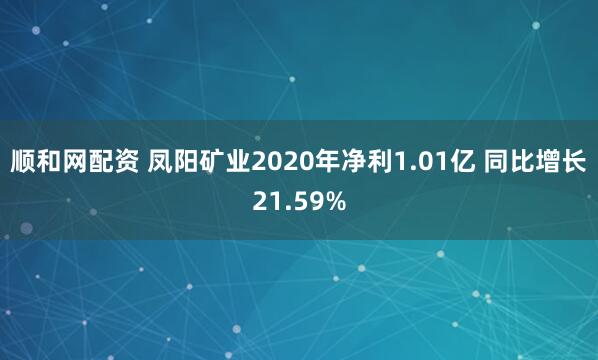 顺和网配资 凤阳矿业2020年净利1.01亿 同比增长21.59%